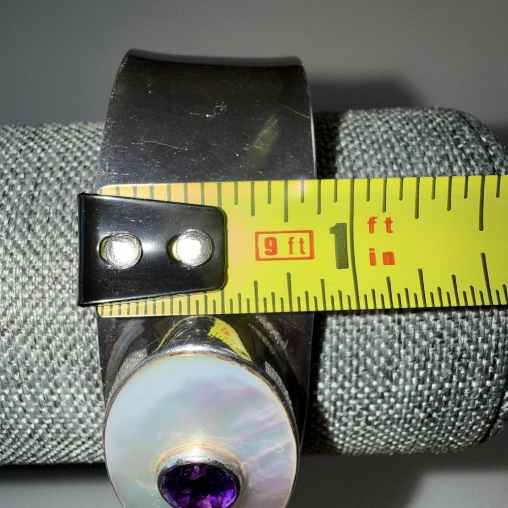 VTG Southwestern Vintage Sterling Silver Shell Amethyst Cuff Bracelet 32g - Picture 7 of 12